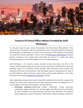 Features Of Virtual Office Address Provided By SaGE Workspace