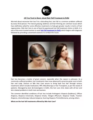 All You Need to Know about Hair Fall Treatment in Delhi