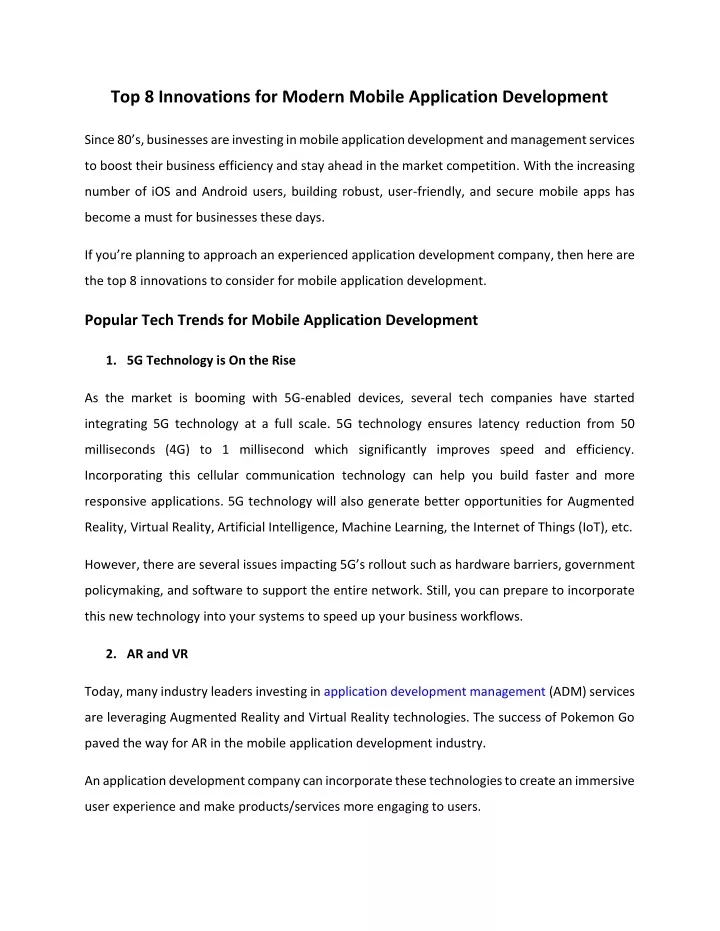 top 8 innovations for modern mobile application