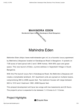 Mahindra Eden  in Kanakapura Road