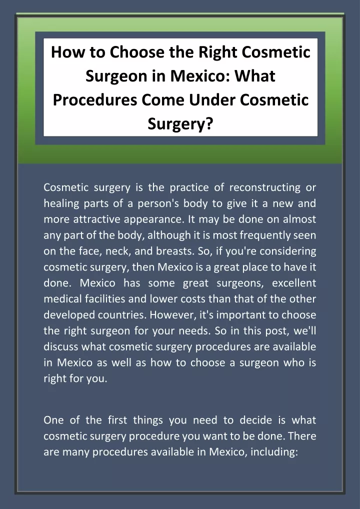 how to choose the right cosmetic surgeon