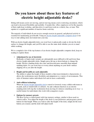 Do you know about these key features of electric height adjustable desks?