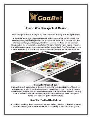 How to Win Blackjack at Casino