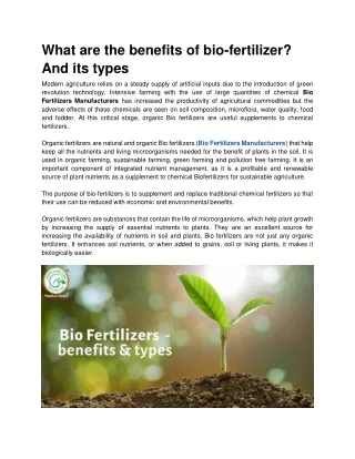 What are the benefits of bio-fertilizer_ And its types