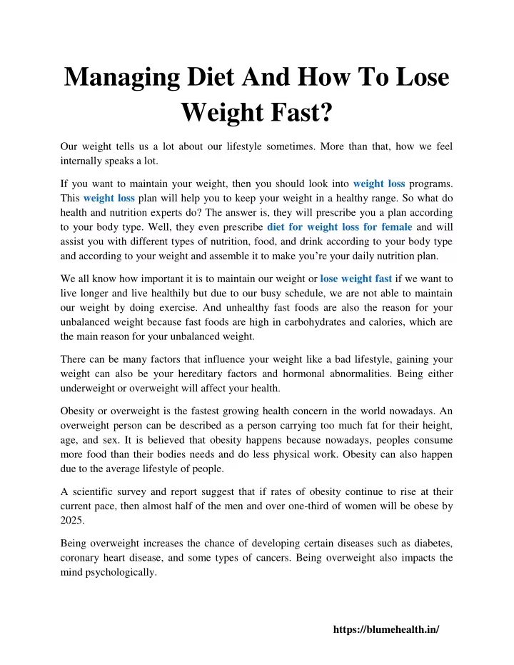 managing diet and how to lose weight fast
