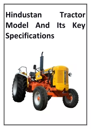 Hindustan Tractor Model And Its Key Specifications