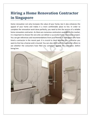 Hiring a Home Renovation Contractor in Singapore