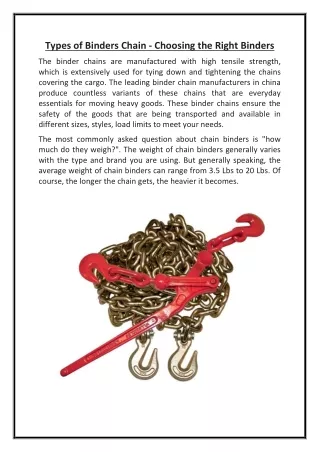 Types of Binders Chain - Choosing the Right Binders