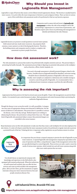 Why Should you Invest in Legionella Risk Management?