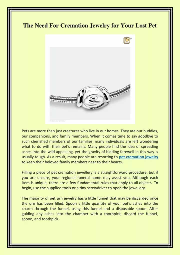 the need for cremation jewelry for your lost pet