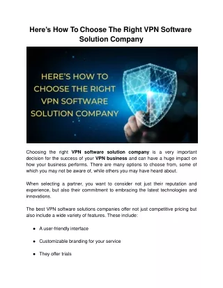 Here’s How To Choose The Right VPN Software Solution Company