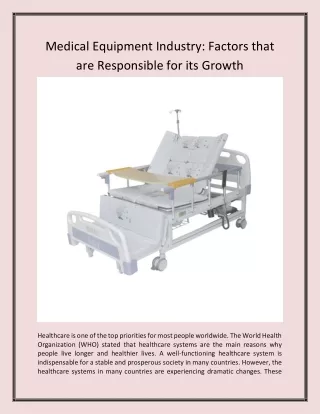 Medical equipment industry Factors that are responsible for its growth