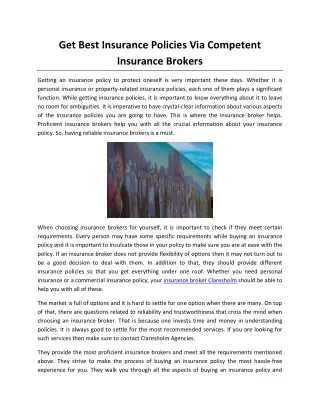 Get Best Insurance Policies Via Competent Insurance Brokers