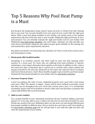 Top 5 Reasons Why Pool Heat Pump is a Must