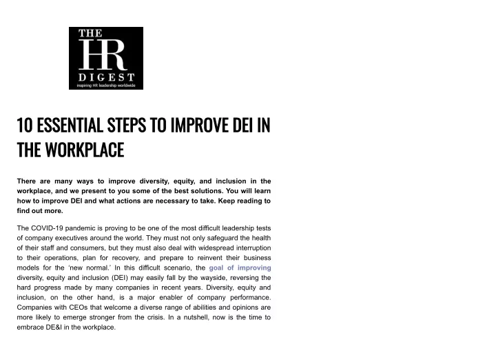 10 essential steps to improve dei in the workplace