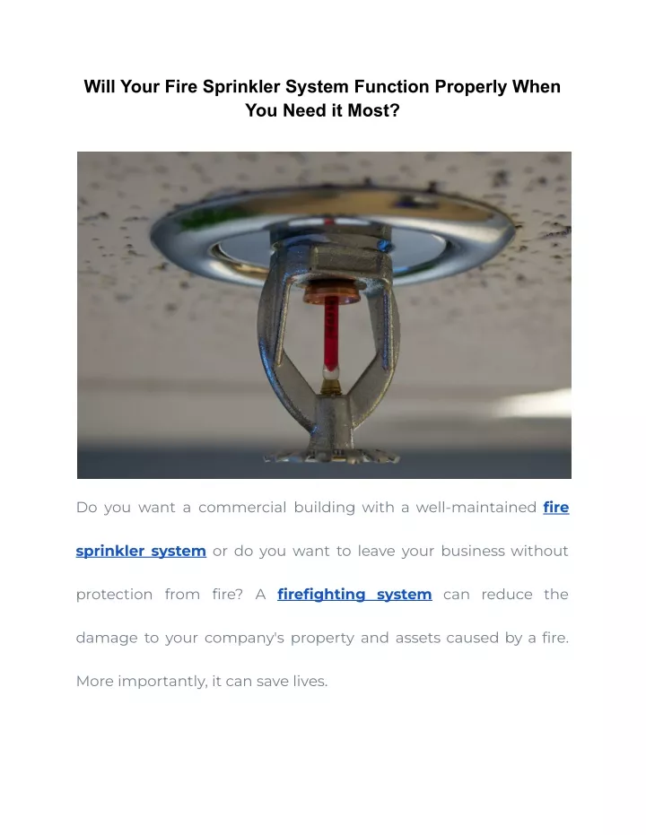will your fire sprinkler system function properly