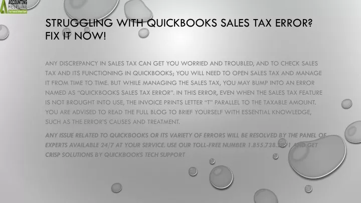 struggling with quickbooks sales tax error fix it now