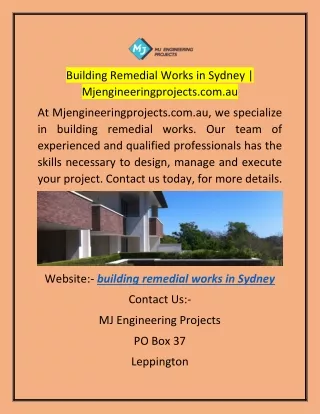 Building Remedial Works in Sydney  Mjengineeringprojects.com.au