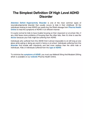 the simplest definition of high level adhd
