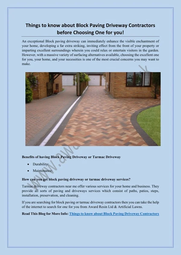 Things to know about Block Paving Driveway Contractors before Choosing