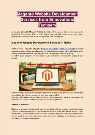 Magento Website Development Services from Ennovations Techserv