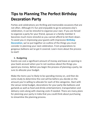 Tips to Planning The Perfect Birthday Decoration Party