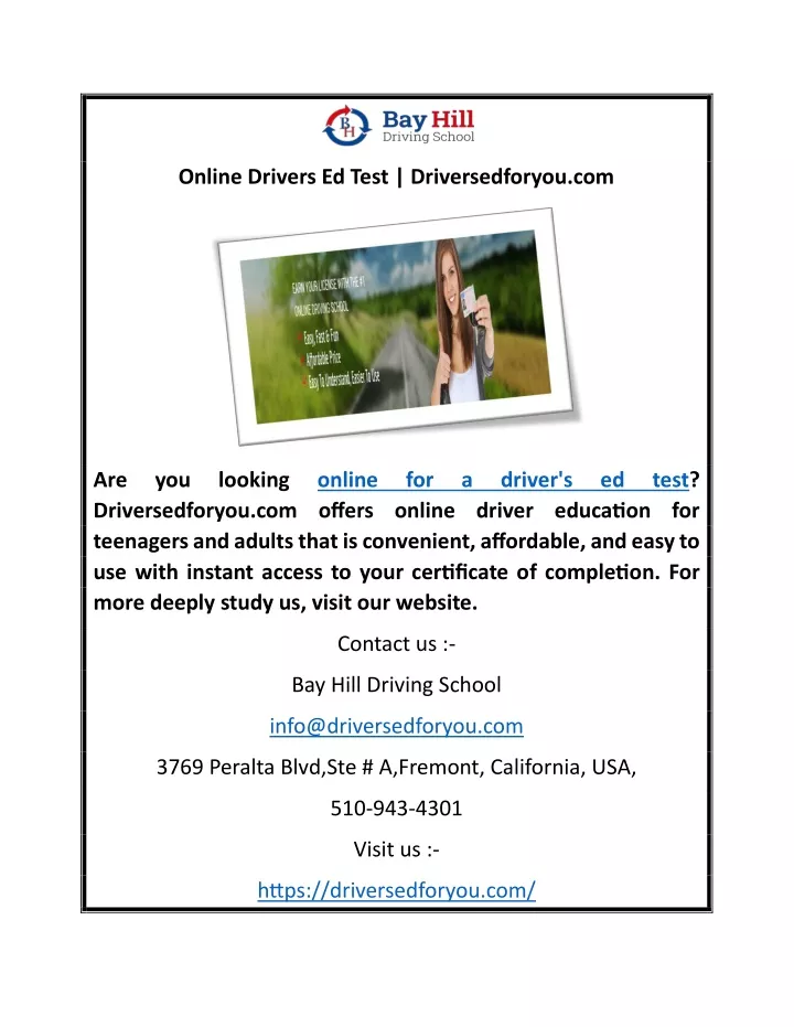 online drivers ed test driversedforyou com