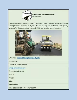 Asphalt Paving Services Riyadh | Contrateksa.com