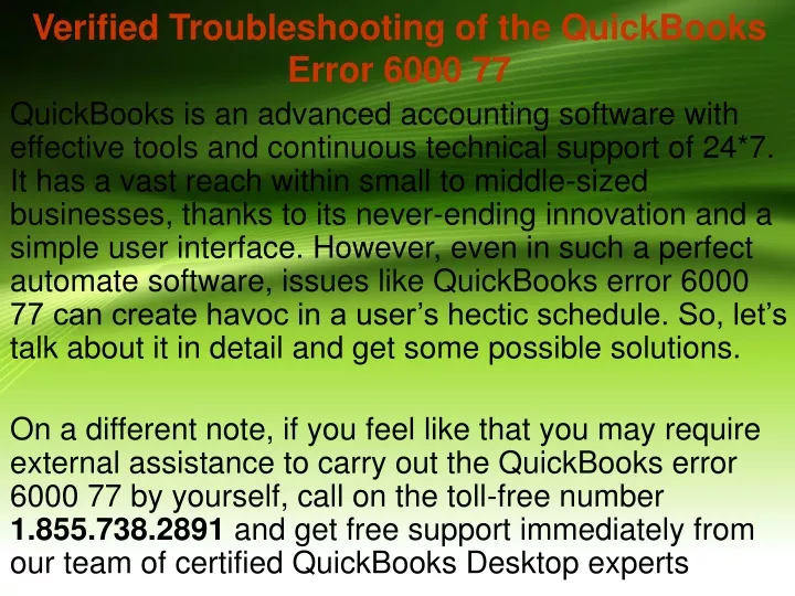 verified troubleshooting of the quickbooks error 6000 77