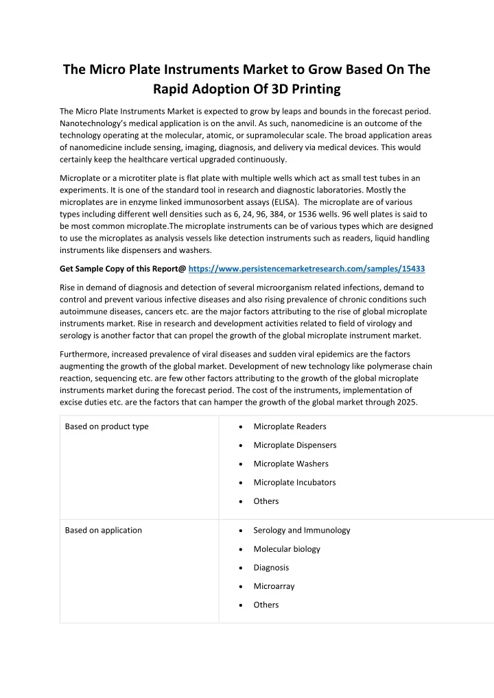 the micro plate instruments market to grow based