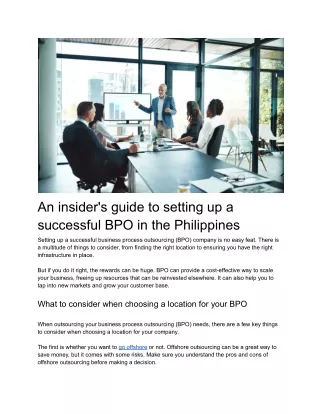 An insider's guide to setting up a successful BPO in the Philippines