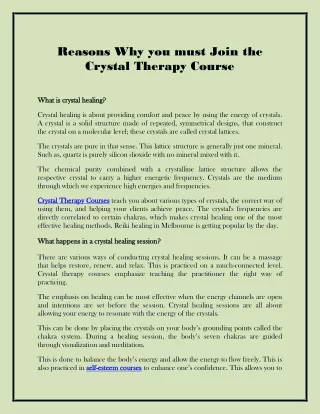 Reasons Why you must Join the Crystal Therapy Course