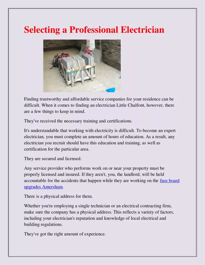 selecting a professional electrician