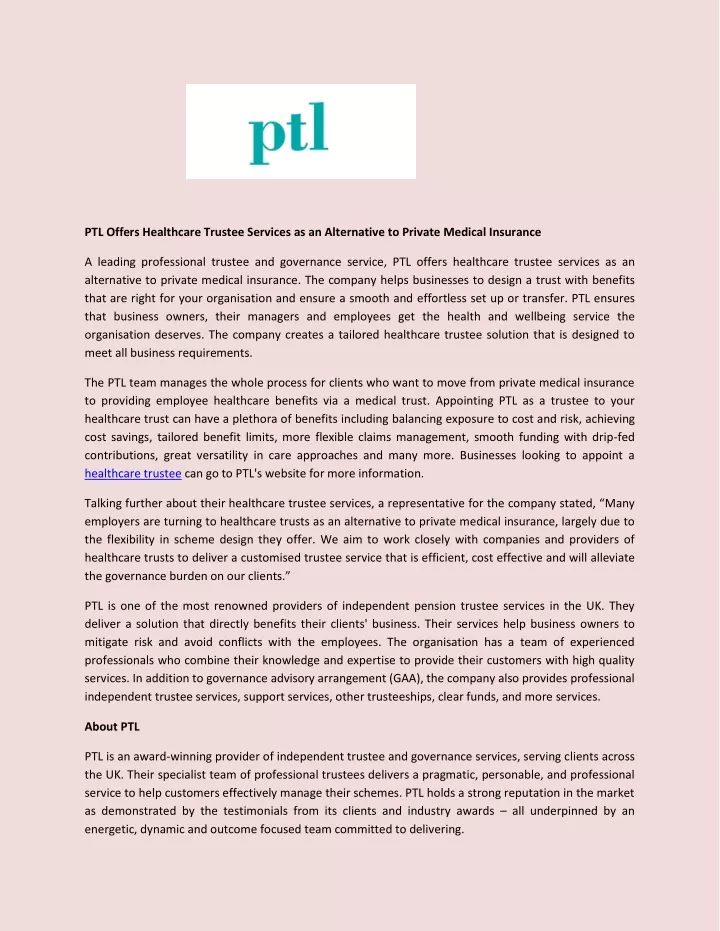 ptl offers healthcare trustee services