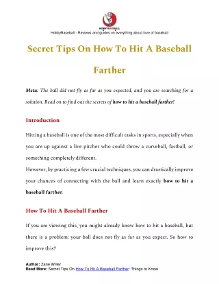 How To Hit A Baseball Farther