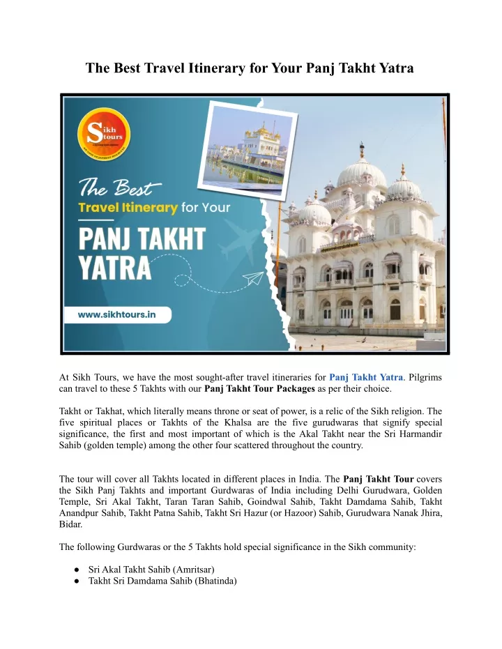 the best travel itinerary for your panj takht