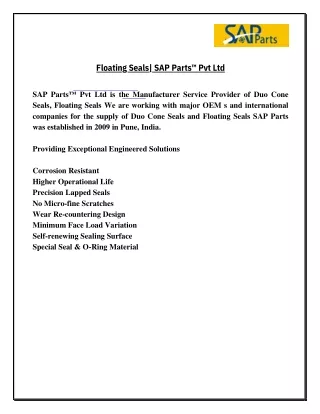 Floating Seals| SAP Parts™ Pvt Ltd