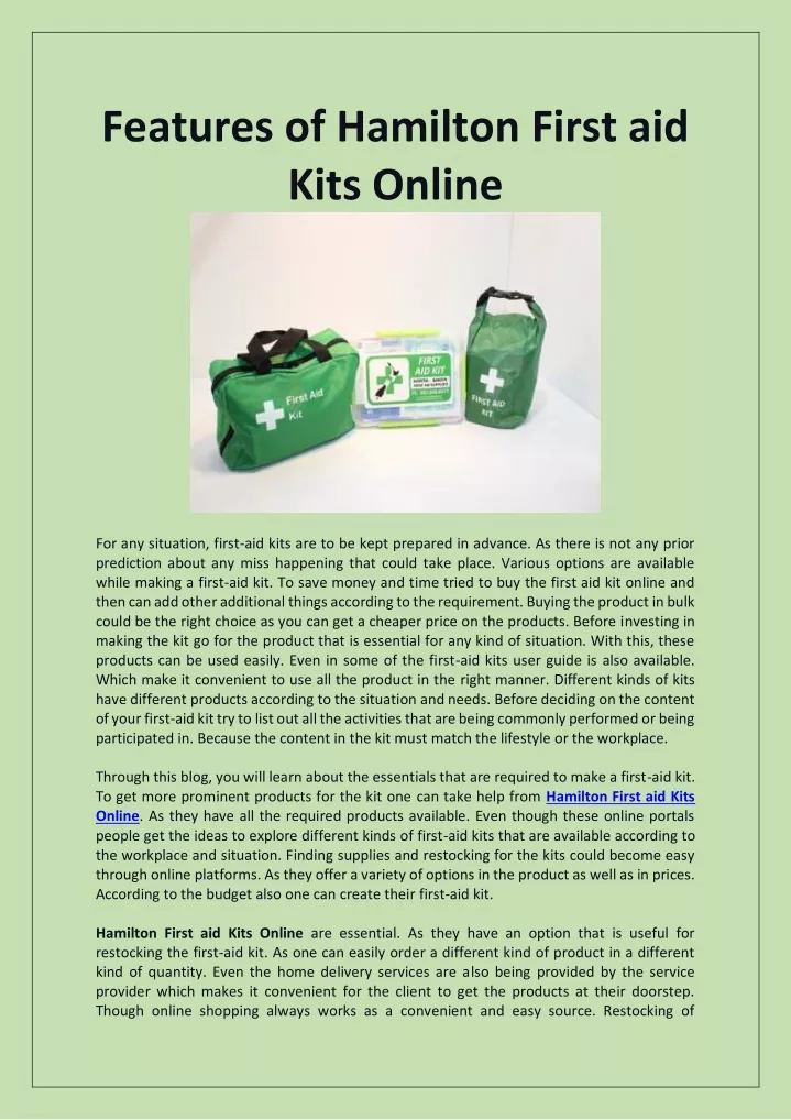 features of hamilton first aid kits online