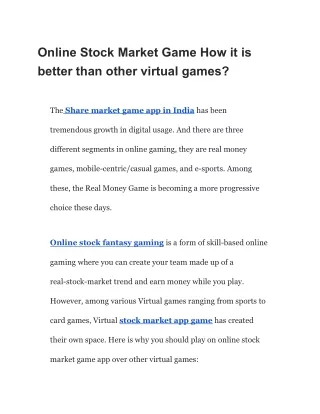 Online Stock Market Game How it is better than other virtual games | BYSOS