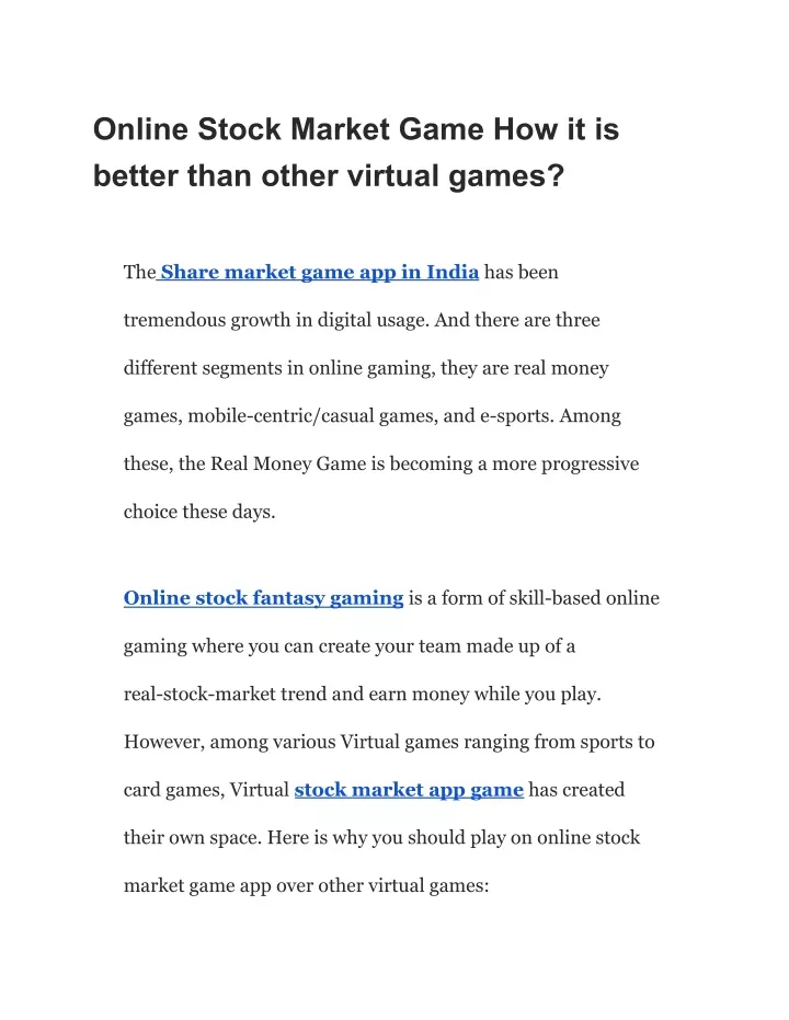 online stock market game how it is better than
