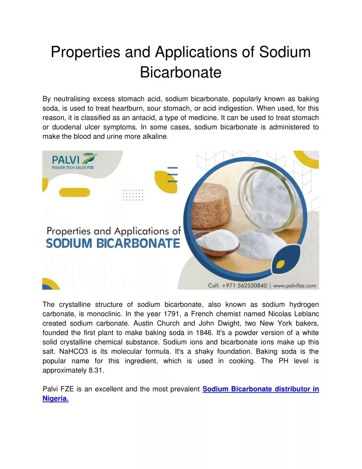 properties and applications of sodium bicarbonate