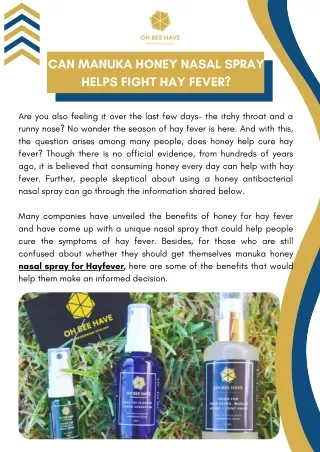Can Manuka Honey Nasal Spray Helps Fight Hay Fever