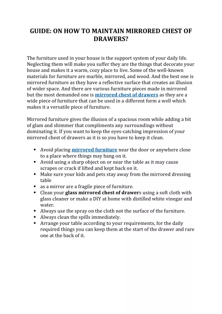 guide on how to maintain mirrored chest of drawers