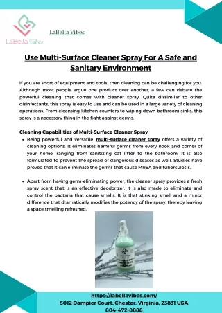 Use Multi-Surface Cleaner Spray For A Safe and Sanitary Environment
