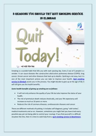 3 reasons you should try quit smoking service in Elimbah