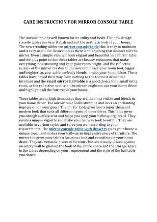care instruction for mirror console table
