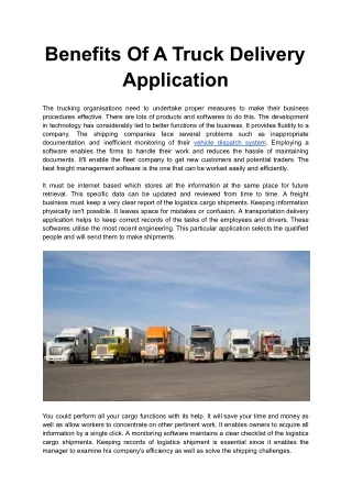 Benefits Of A Truck Delivery Application