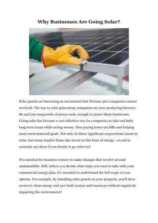 Why Businesses Are Going Solar