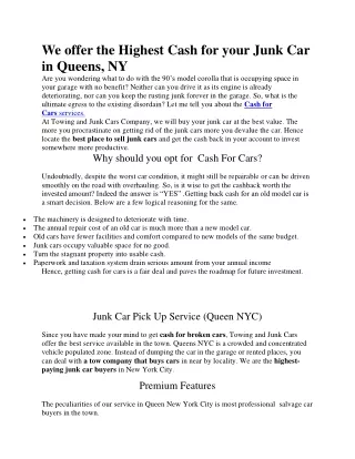 Cash For Junk Cars Ozone Park NY