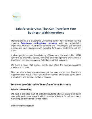 Salesforce Services That Can Transform Your Business- Wahinnovations
